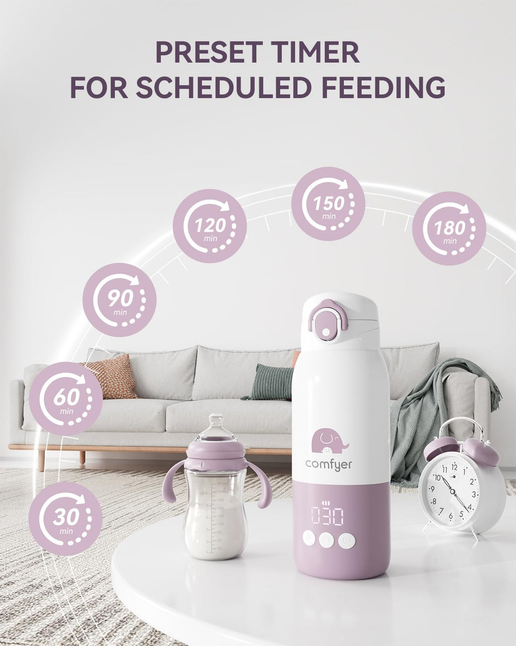Comfyer bottle warmer inside a diaper bag for travel convenience