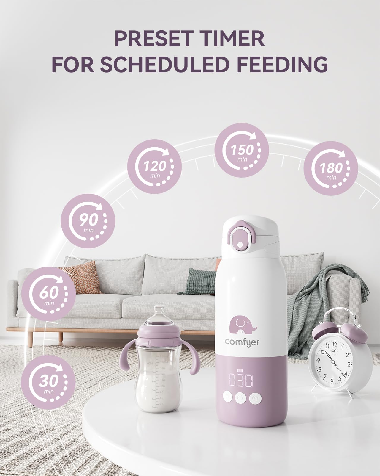 Comfyer bottle warmer inside a diaper bag for travel convenience
