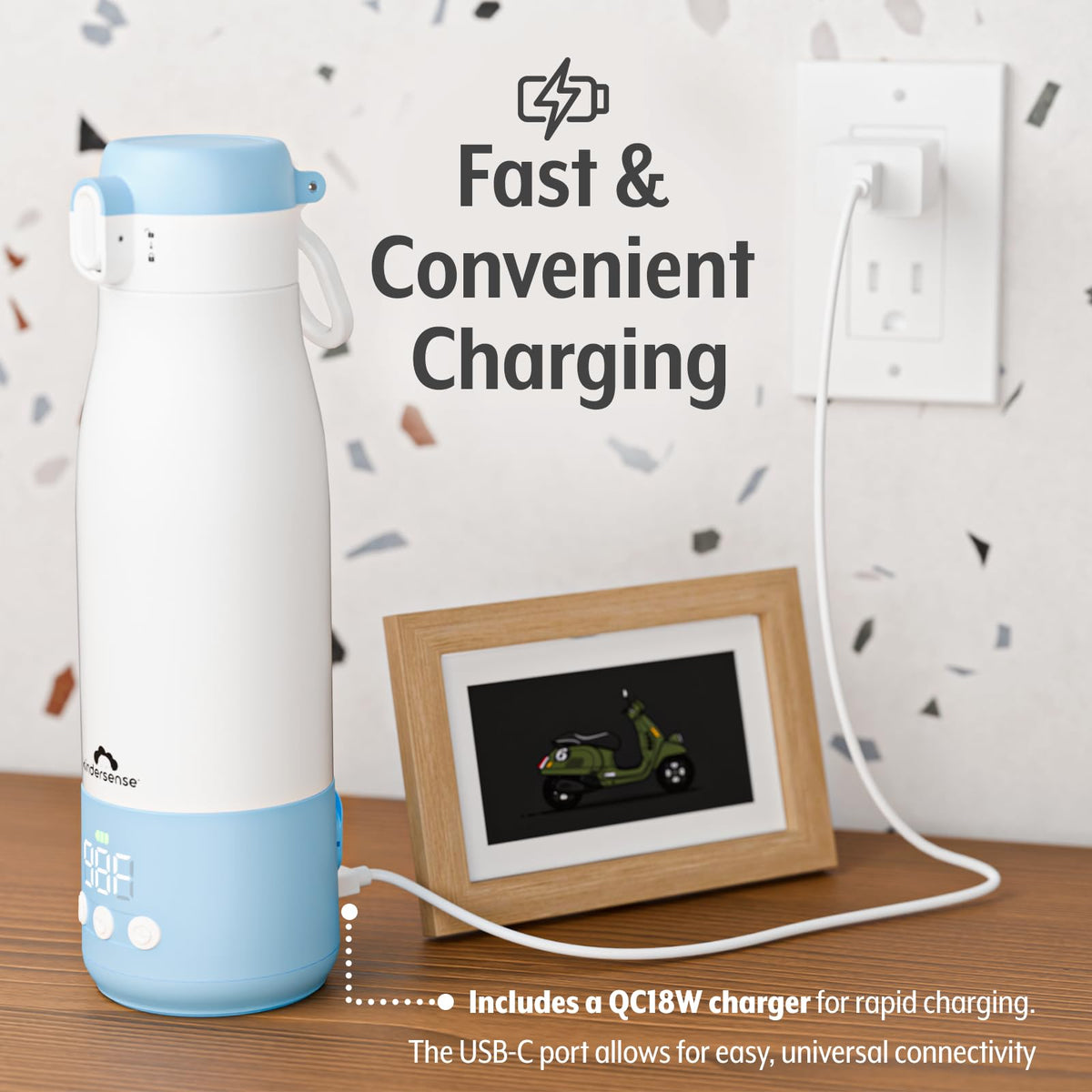 Side view of Buxizq portable baby bottle warmer for travel