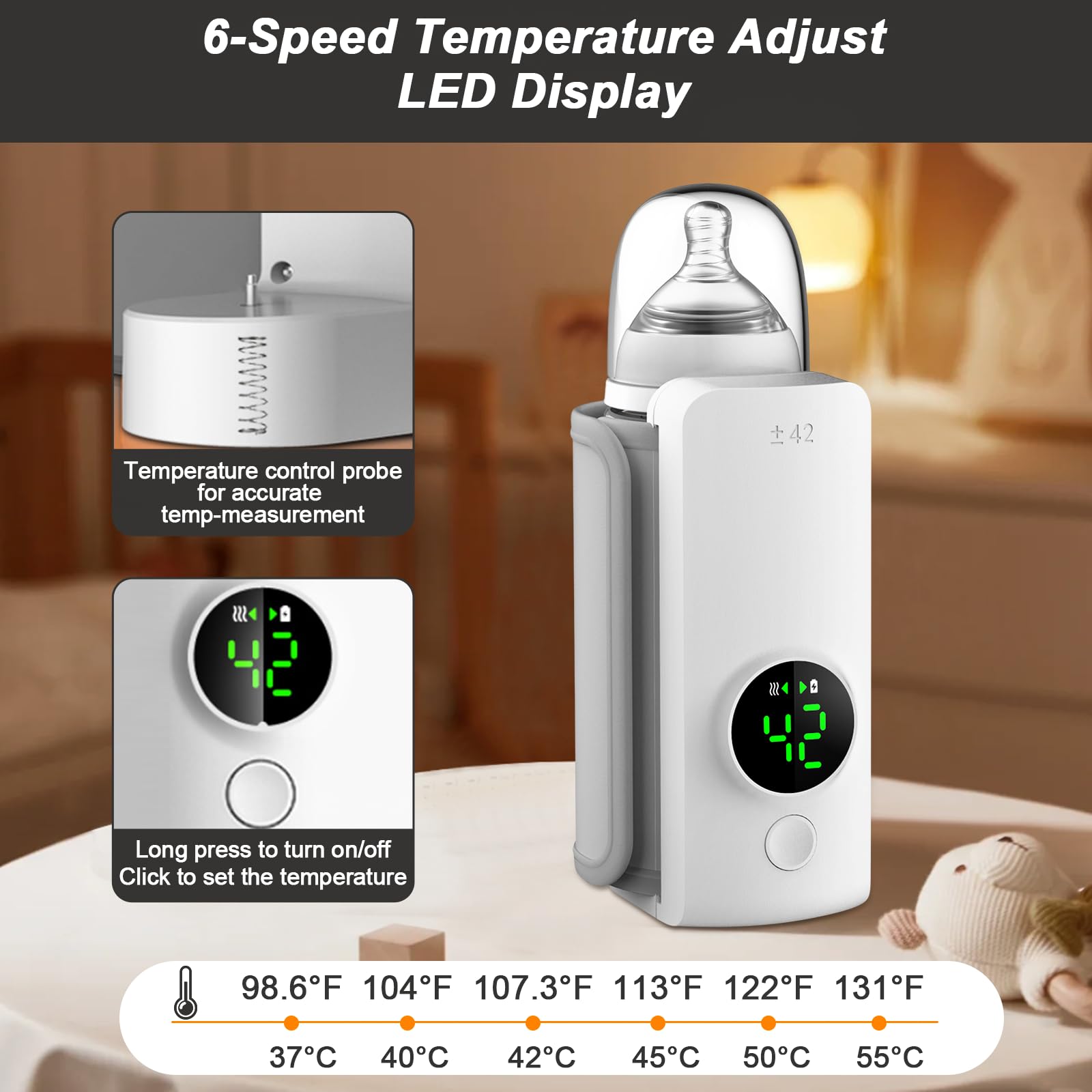 Close up of Noxian bottle warmer temperature control buttons