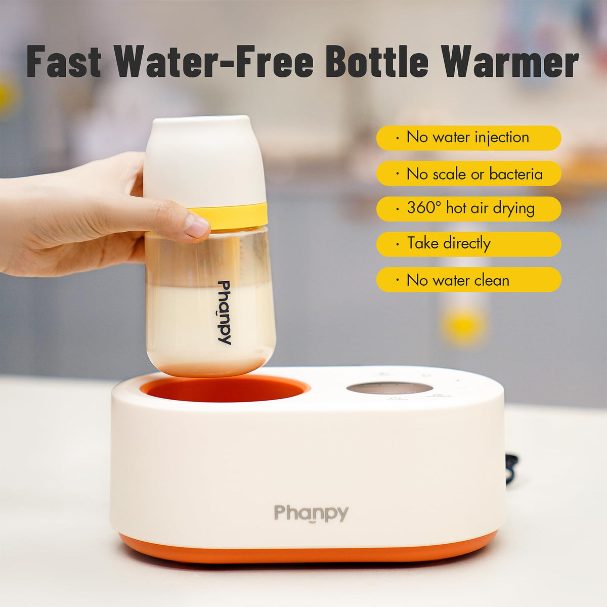 Phanpy bottle warmer showcasing 360 degree hot air technology