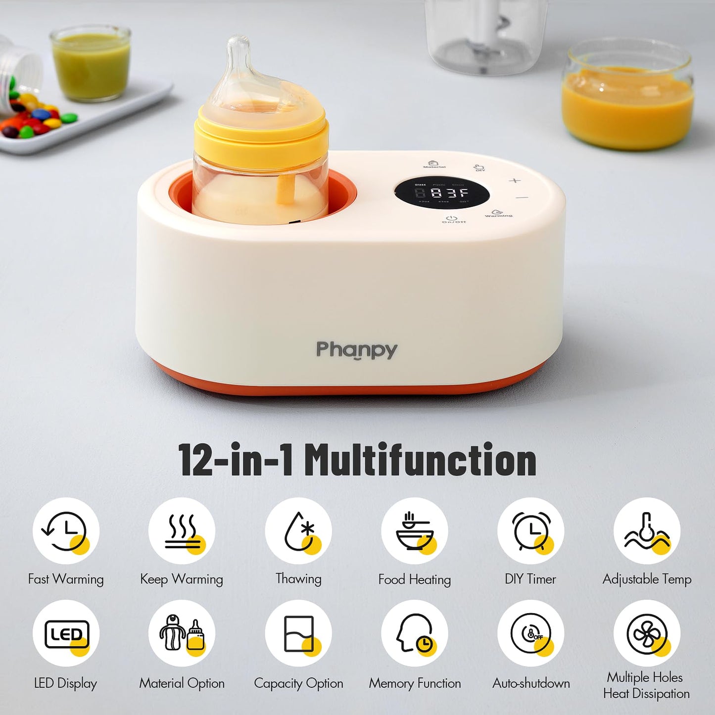 Side view of Phanpy portable milk warmer for travel