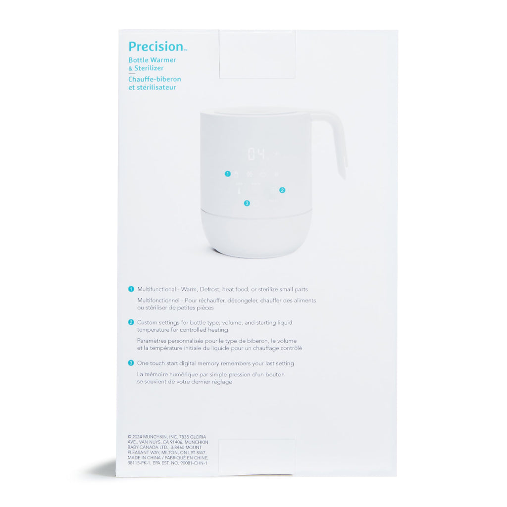 White Munchkin baby bottle warmer in modern kitchen setting