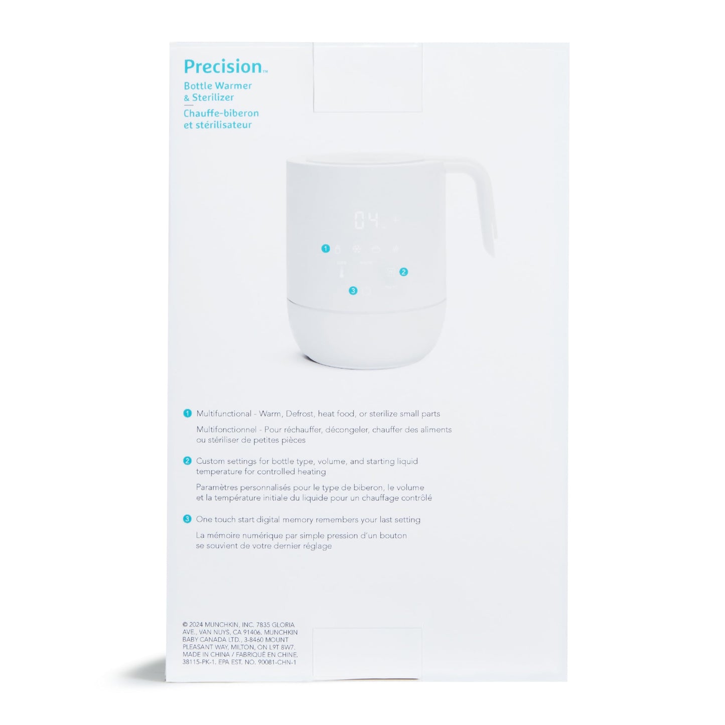 White Munchkin baby bottle warmer in modern kitchen setting