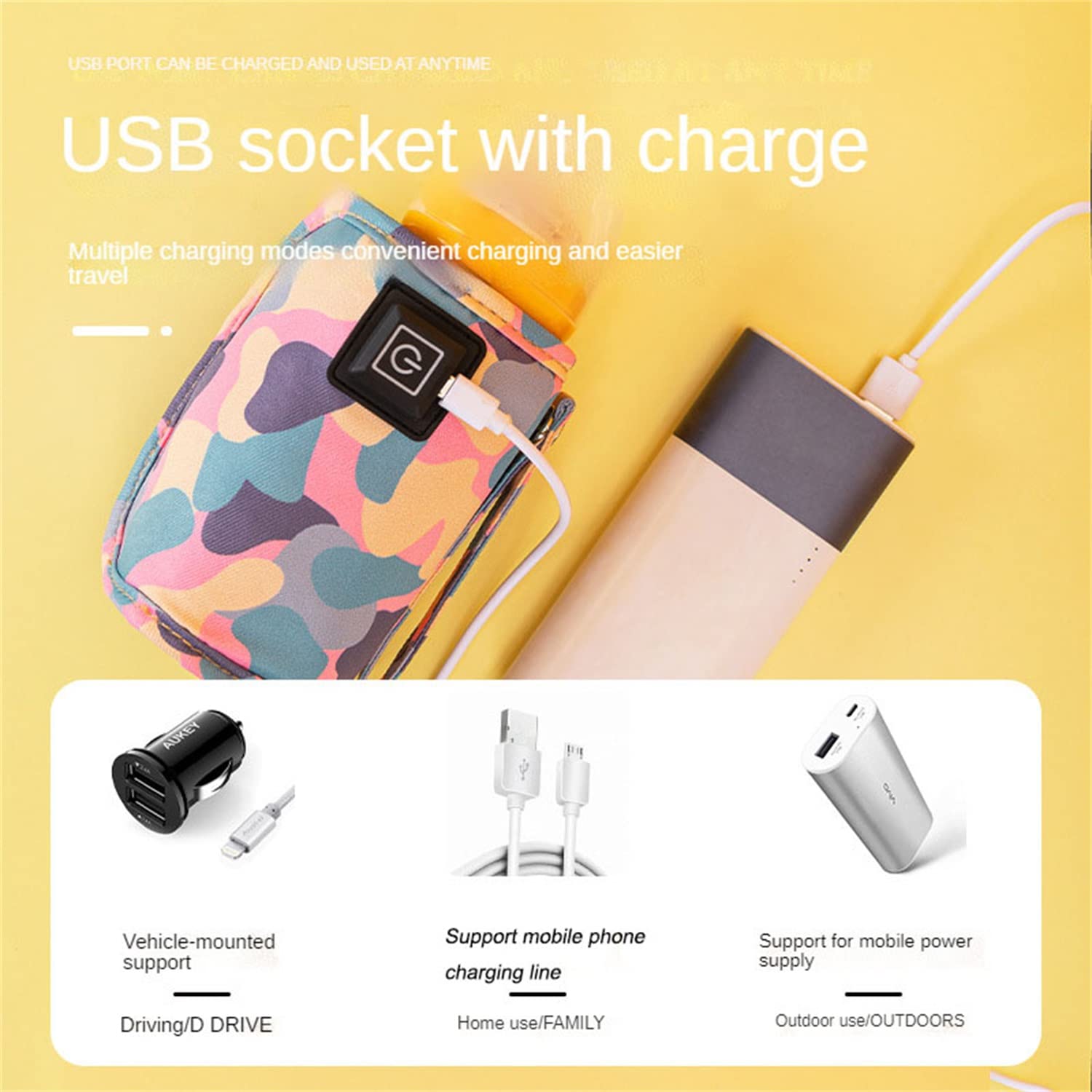 USB cable and temperature control button on Vdhwter milk warmer