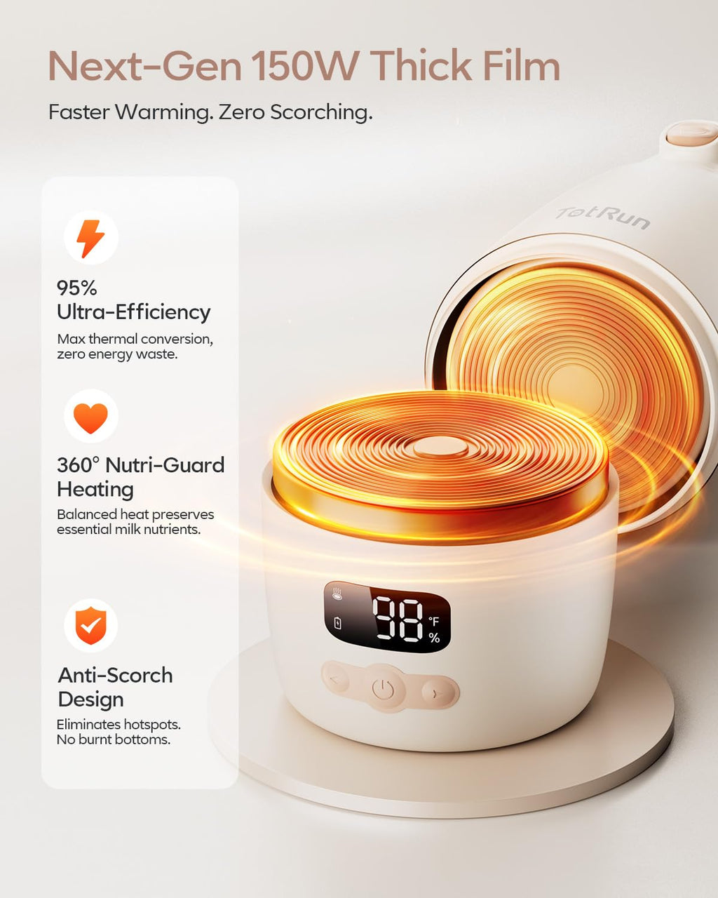 TotRun portable milk warmer showing temperature control settings