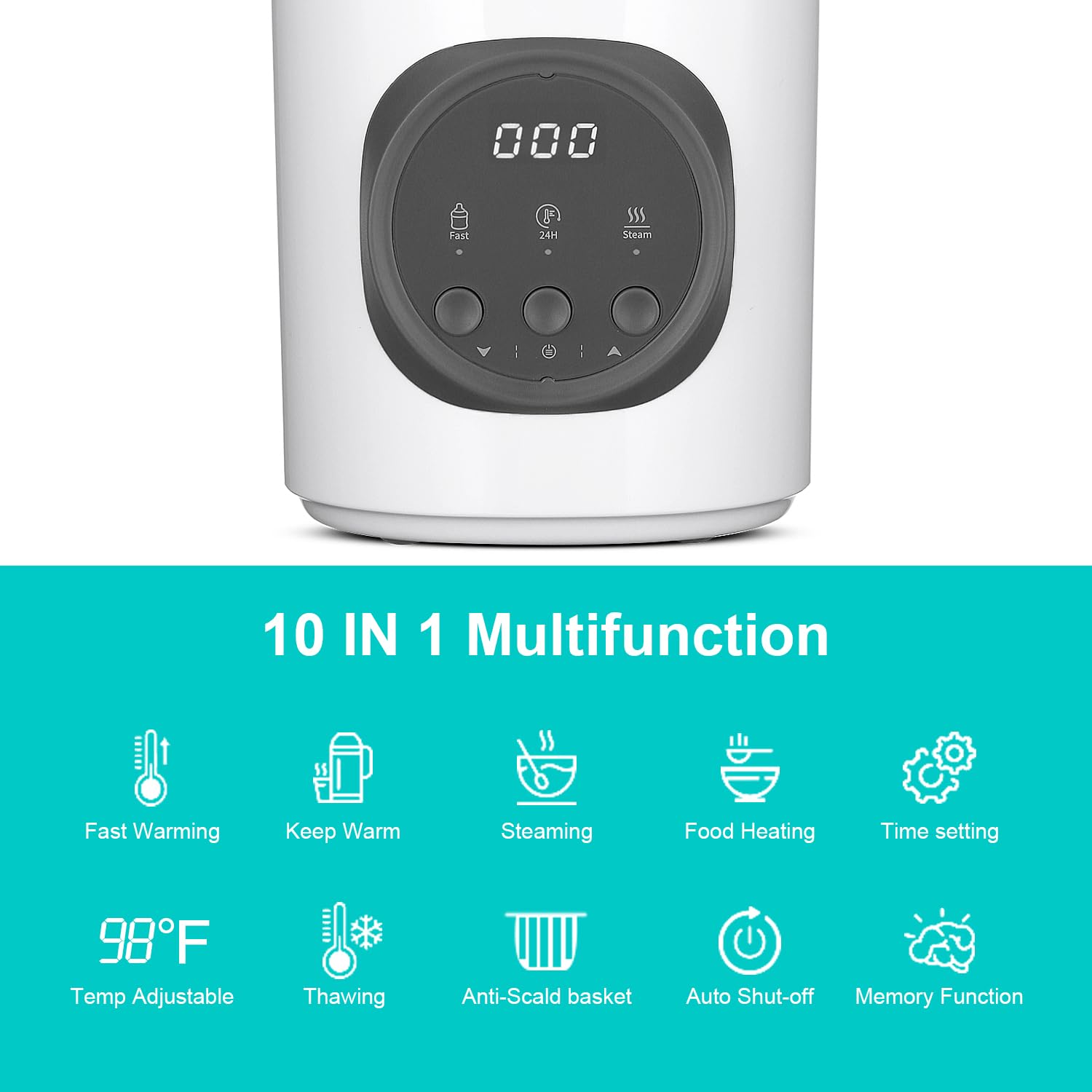 Vaundra bottle warmer showing breastmilk and formula warming settings