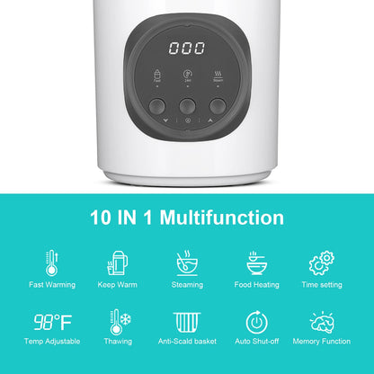Vaundra bottle warmer showing breastmilk and formula warming settings