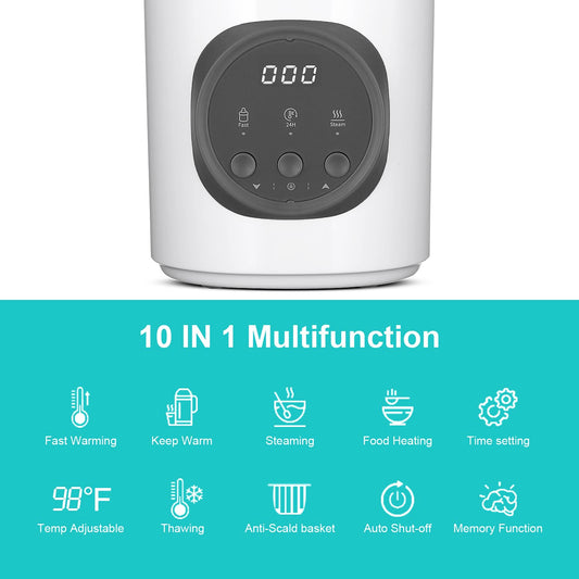 Vaundra bottle warmer showing breastmilk and formula warming settings