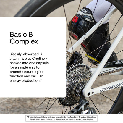 Back label view of Thorne Vitamin B complex with choline detailing the capsule usage and dosage directions.