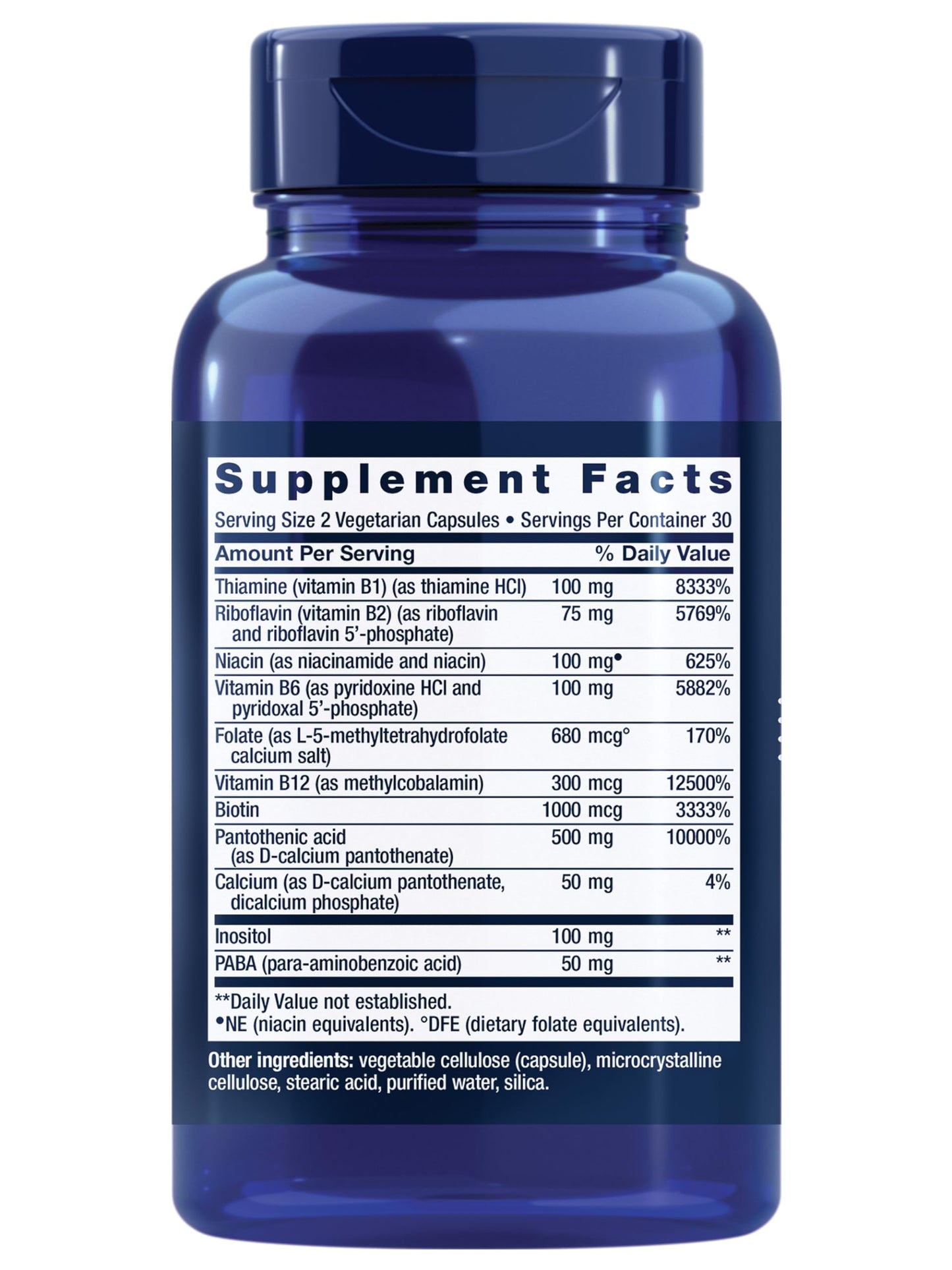 Life Extension BioActive B-Complex nutritional facts label showing active ingredients and coenzyme forms