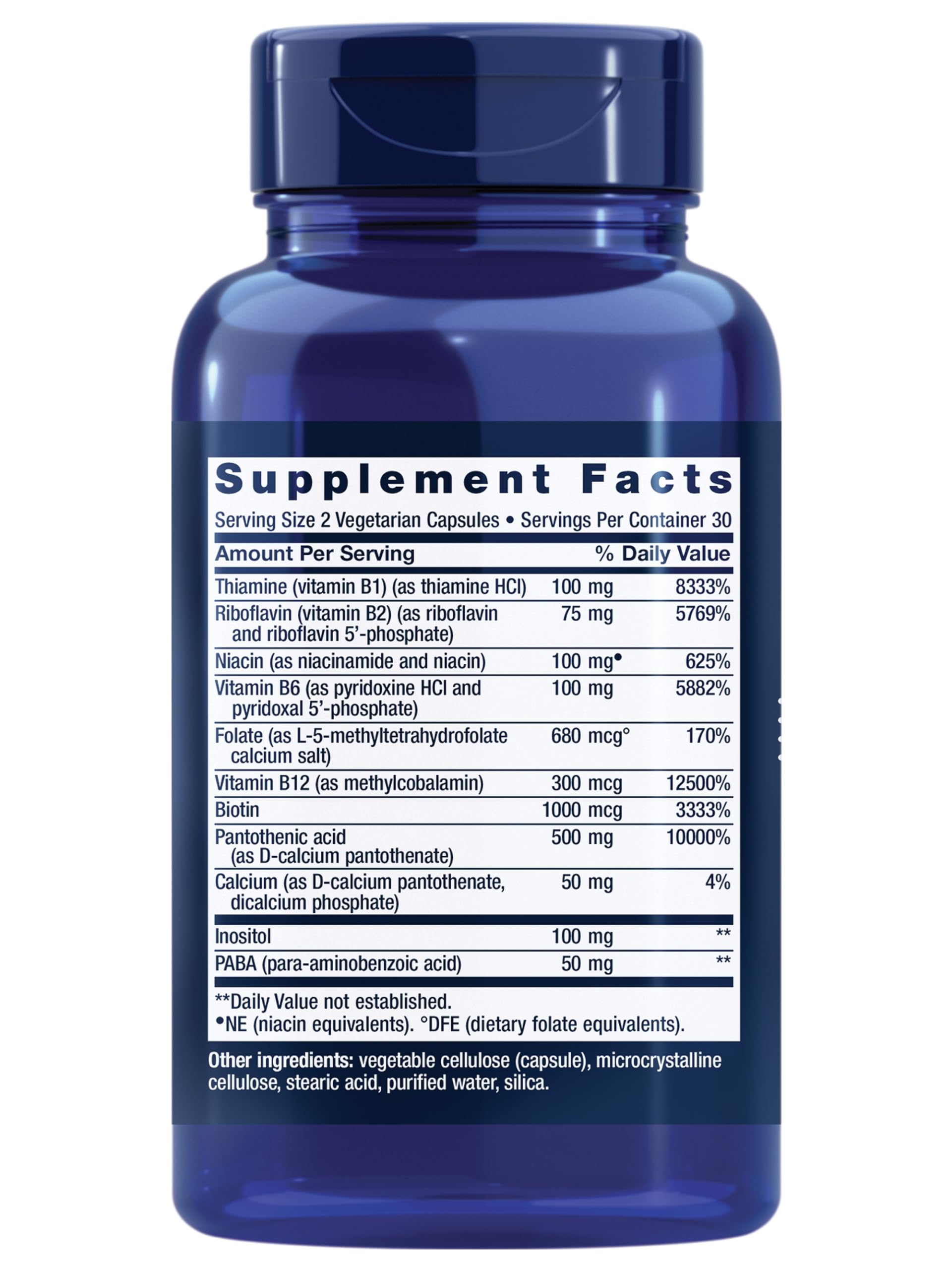 Life Extension BioActive B-Complex nutritional facts label showing active ingredients and coenzyme forms