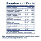 Side view of Life Extension B Complex supplement bottle detailing non-GMO and gluten-free certifications