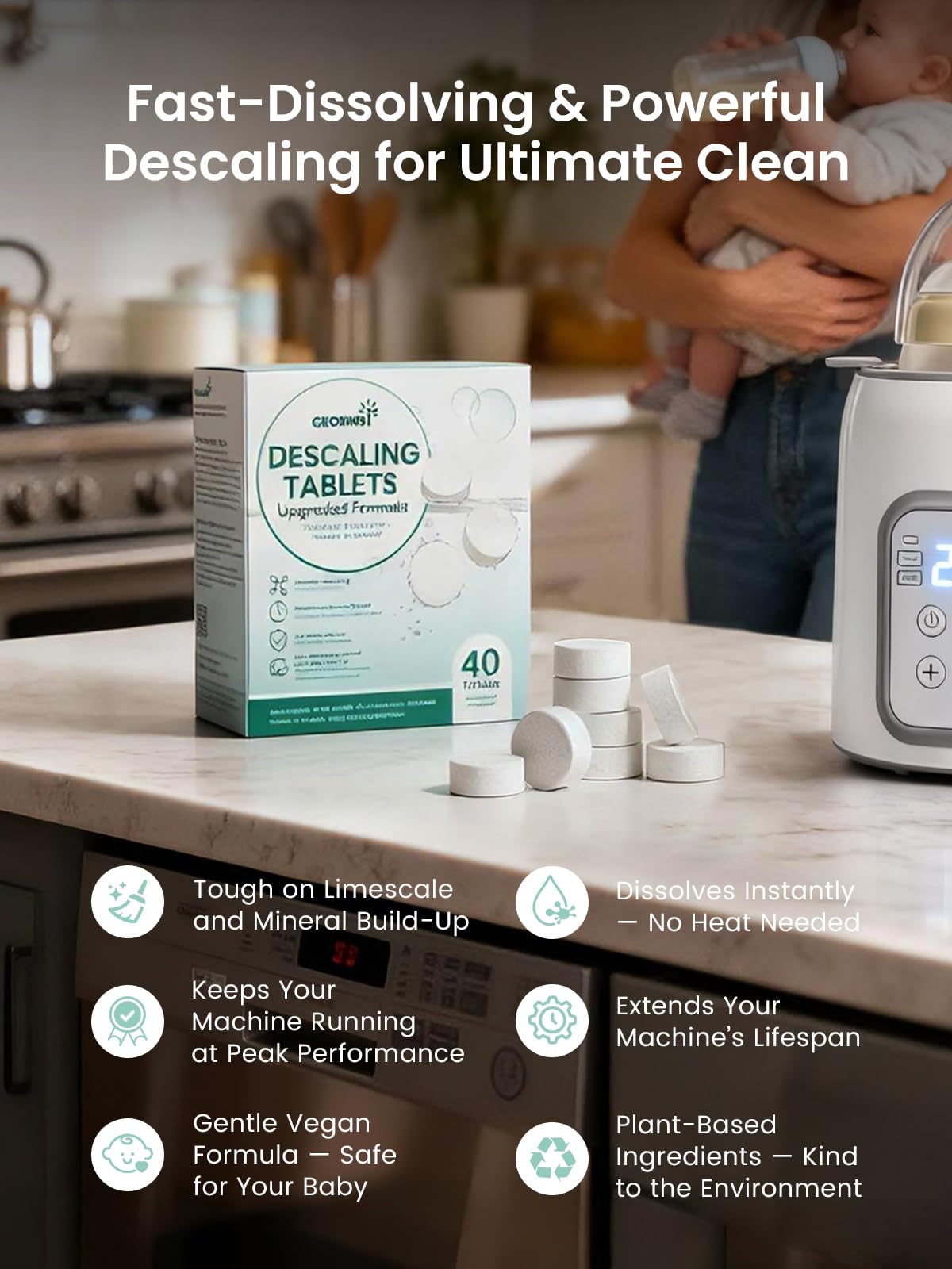 40 count supply of Grownsy descaler for baby care appliances