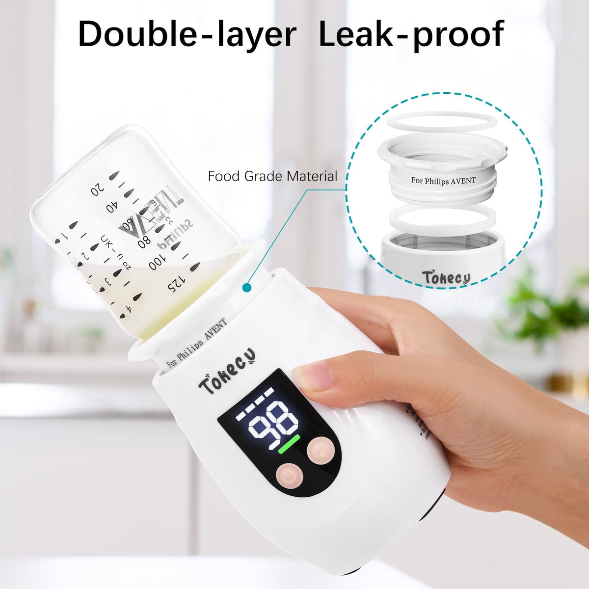 Rechargeable travel bottle warmer with bottle attached