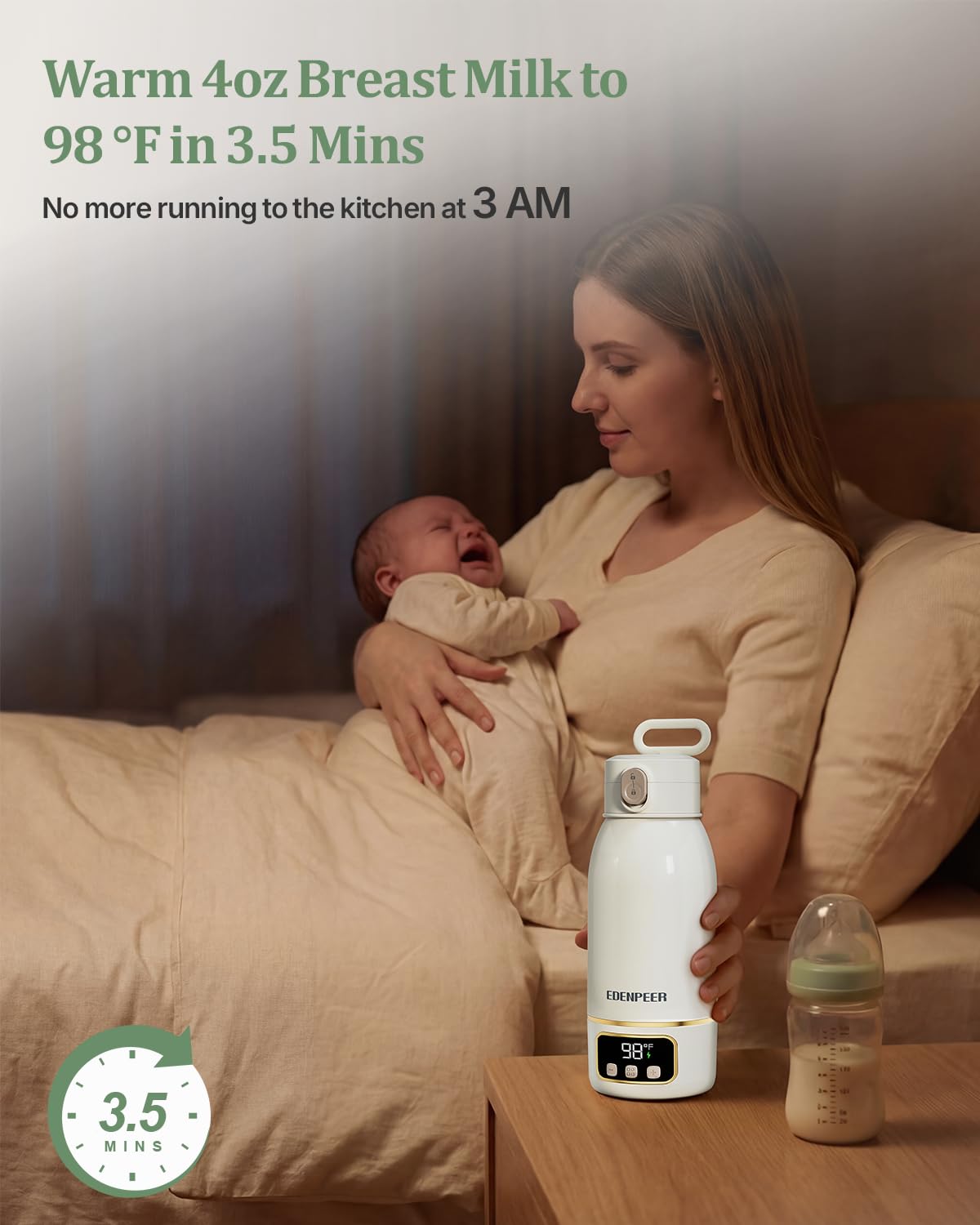Edenpeer 17 fluid ounce cordless milk warmer for travel