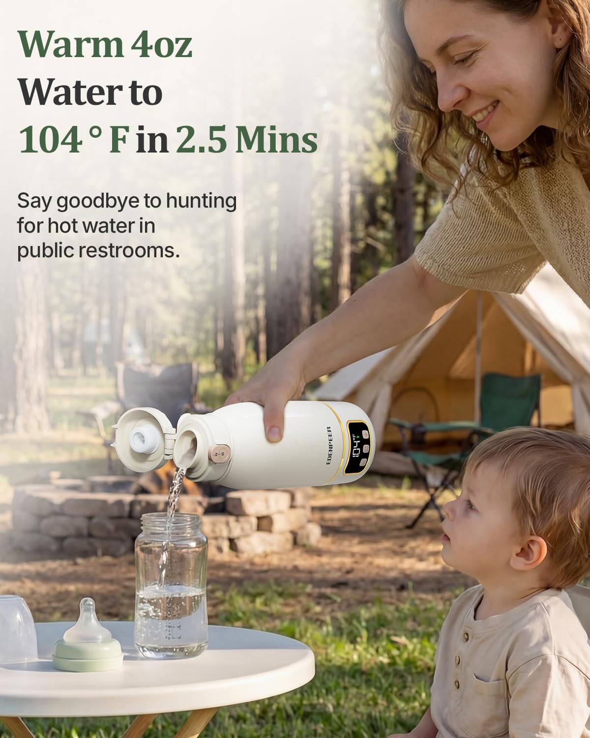 Side profile of Edenpeer baby bottle warmer showing compact design