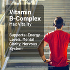 NatureWise Vitamin B Complex supplement facts label showcasing B1, B2, B3, B6, and B12 levels.
