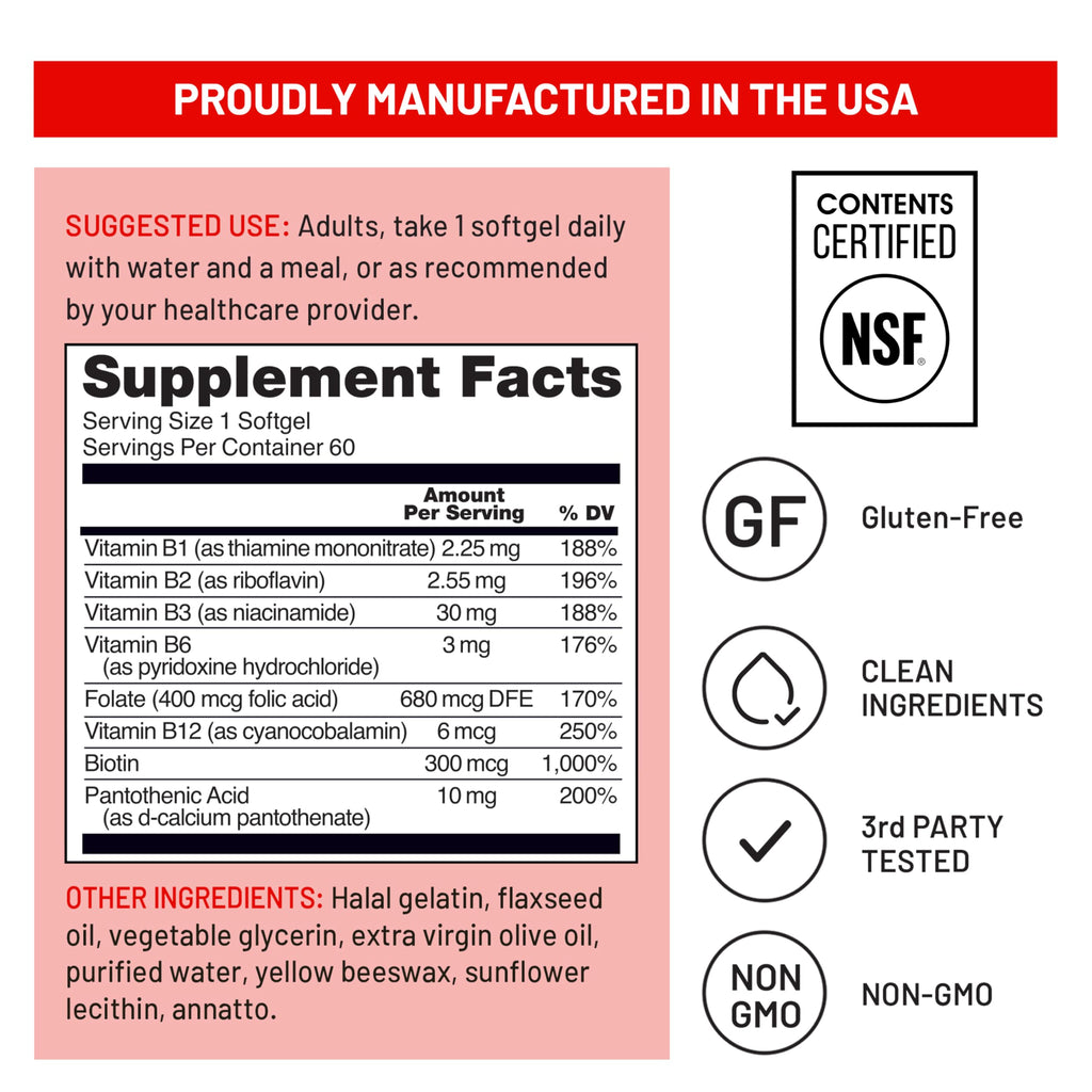 Easy to swallow B complex softgels by NatureWise for daily mental clarity.
