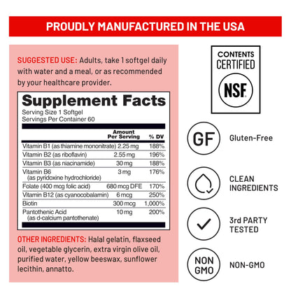 Easy to swallow B complex softgels by NatureWise for daily mental clarity.
