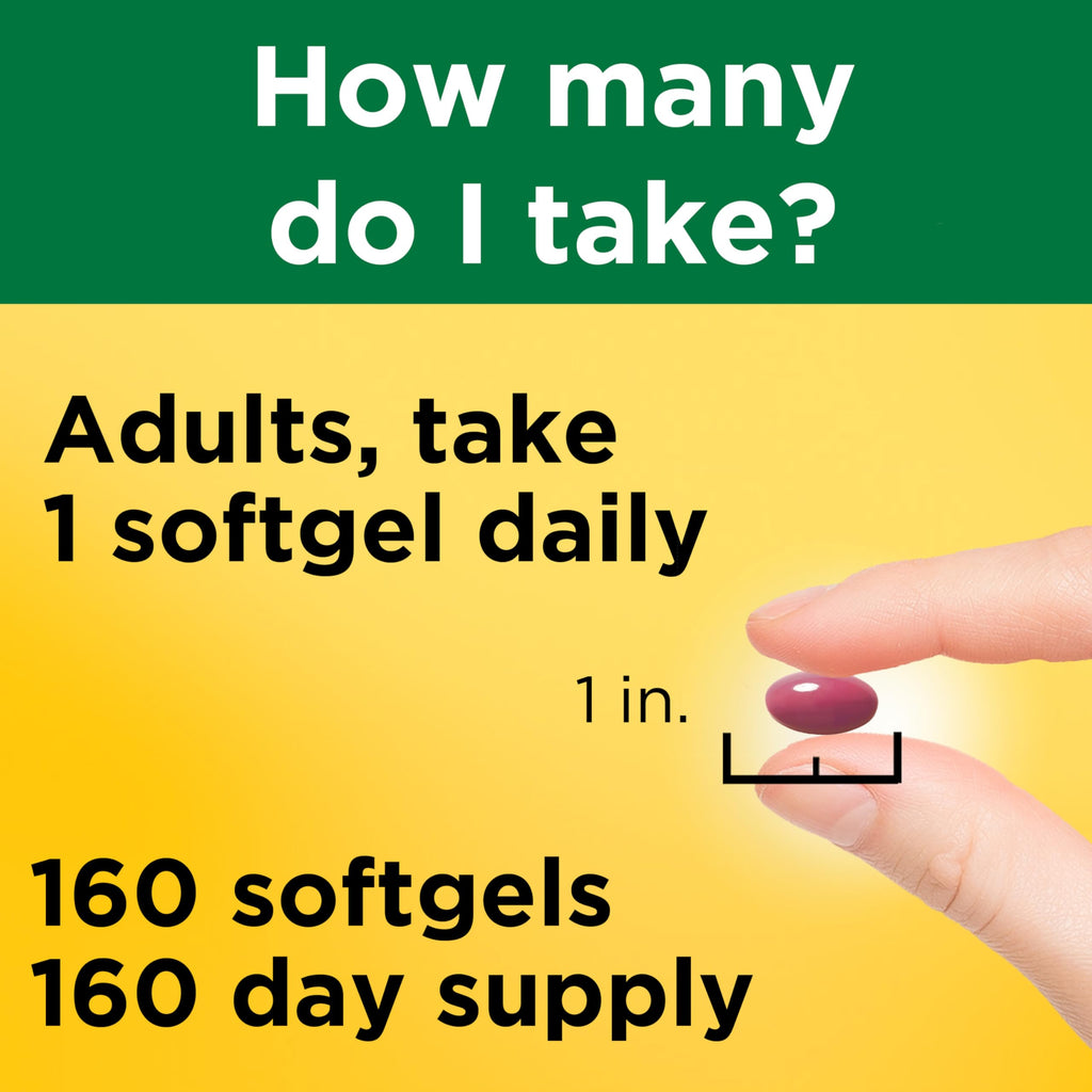 Nature Made 160 softgels bottle highlighting essential B vitamins with no artificial flavors
