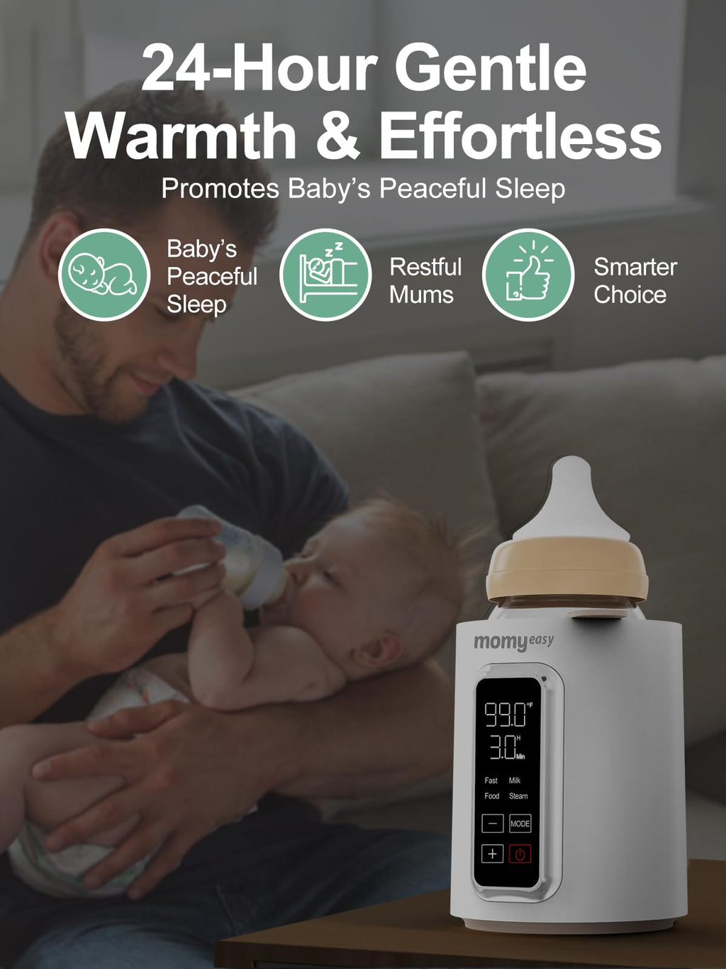 Momyeasy bottle warmer unit in a modern kitchen nursery setting.