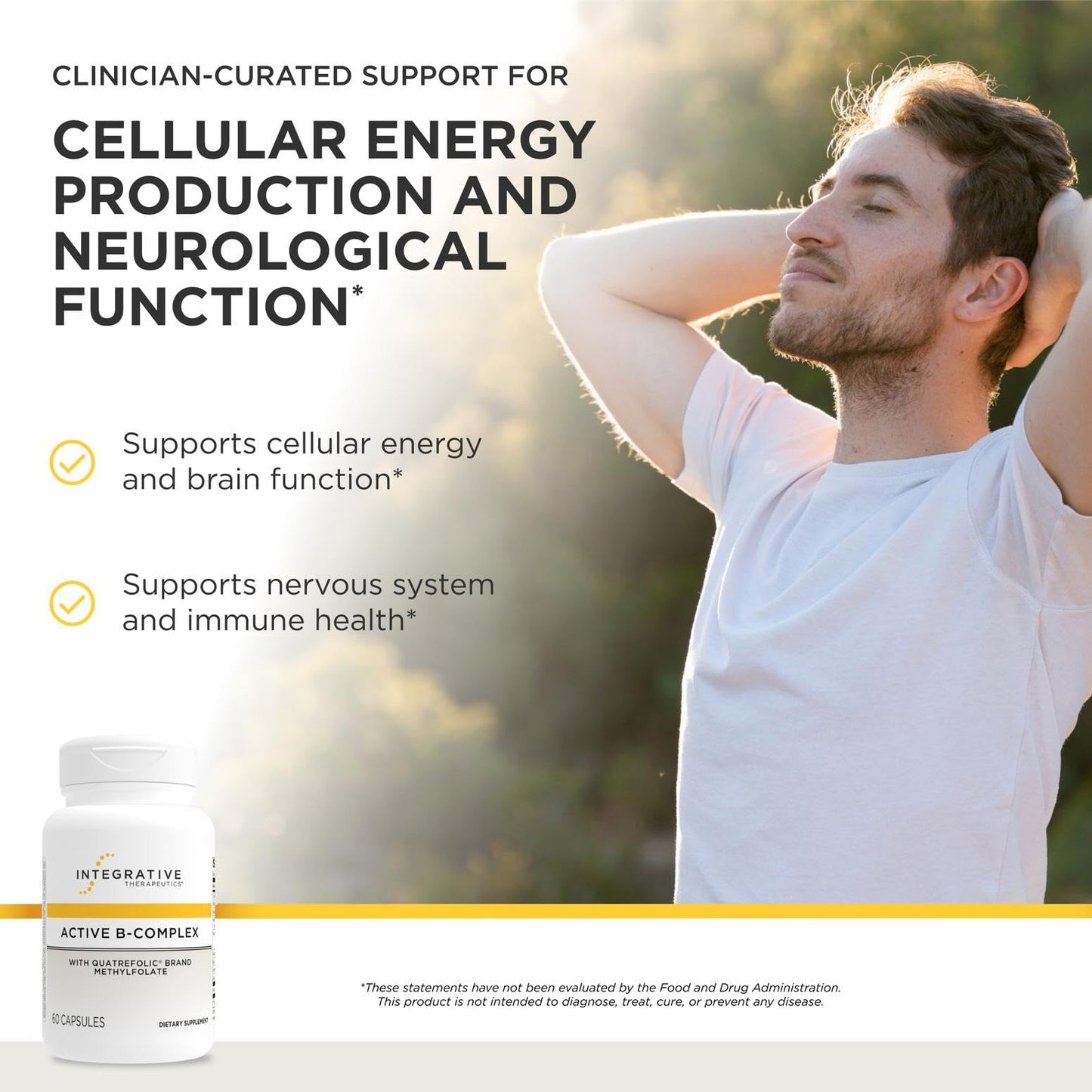 Integrative Therapeutics Active B Complex supplement facts panel detailing active B vitamins and Quatrefolic brand methylfolate