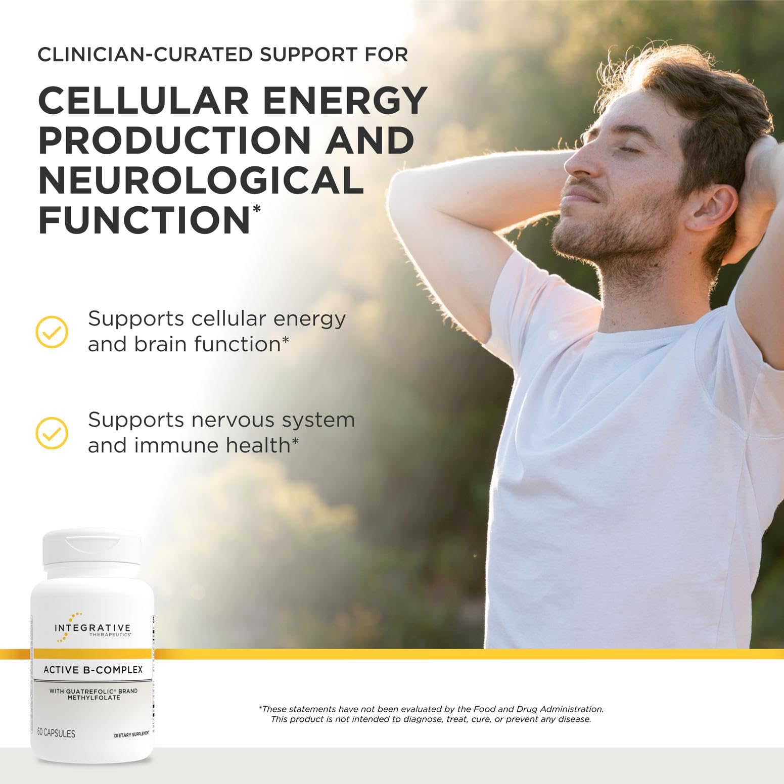 Integrative Therapeutics Active B Complex supplement facts panel detailing active B vitamins and Quatrefolic brand methylfolate