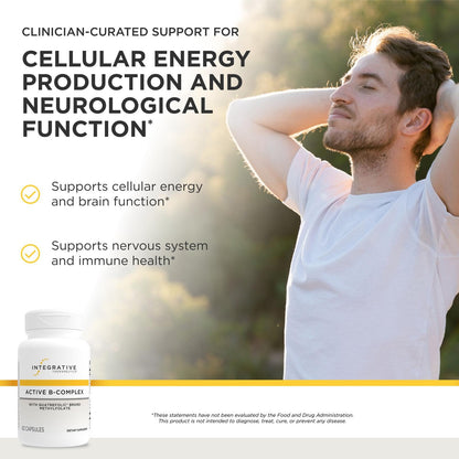 Integrative Therapeutics Active B Complex supplement facts panel detailing active B vitamins and Quatrefolic brand methylfolate