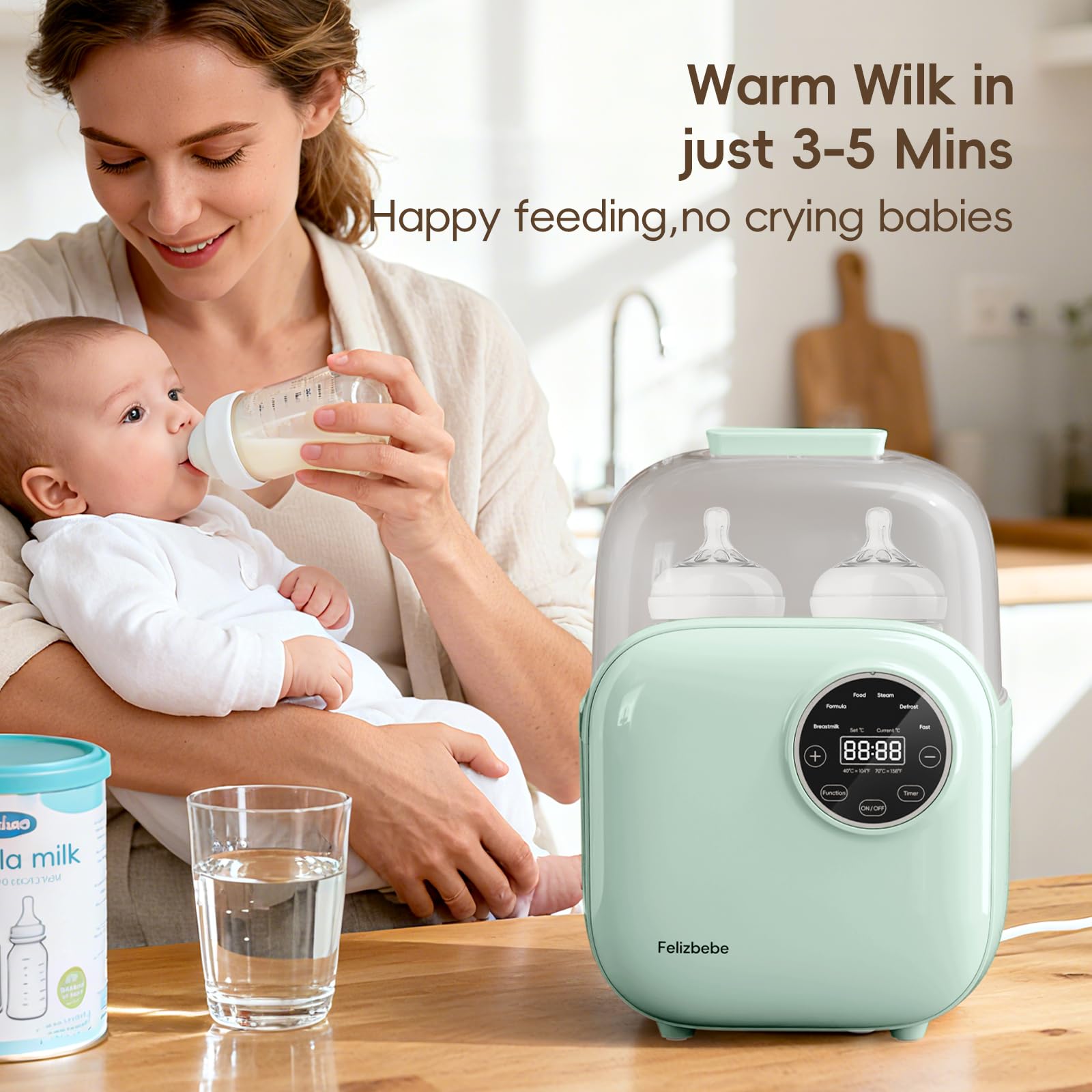Felizbebe double bottle warmer with two bottles inside unit