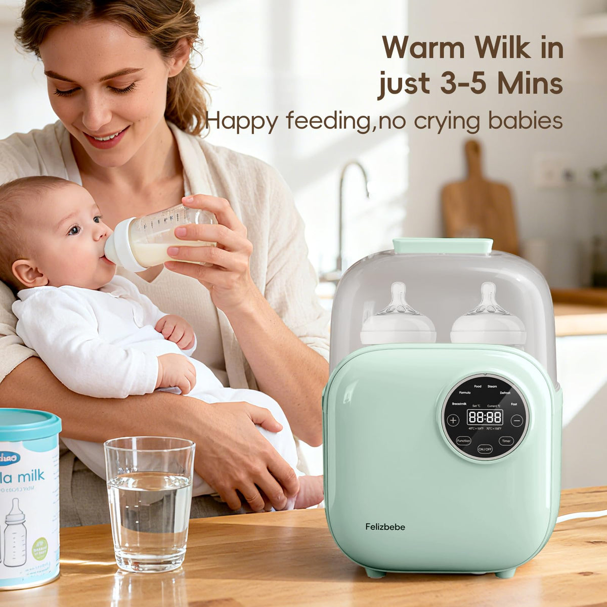 Felizbebe double bottle warmer with two bottles inside unit