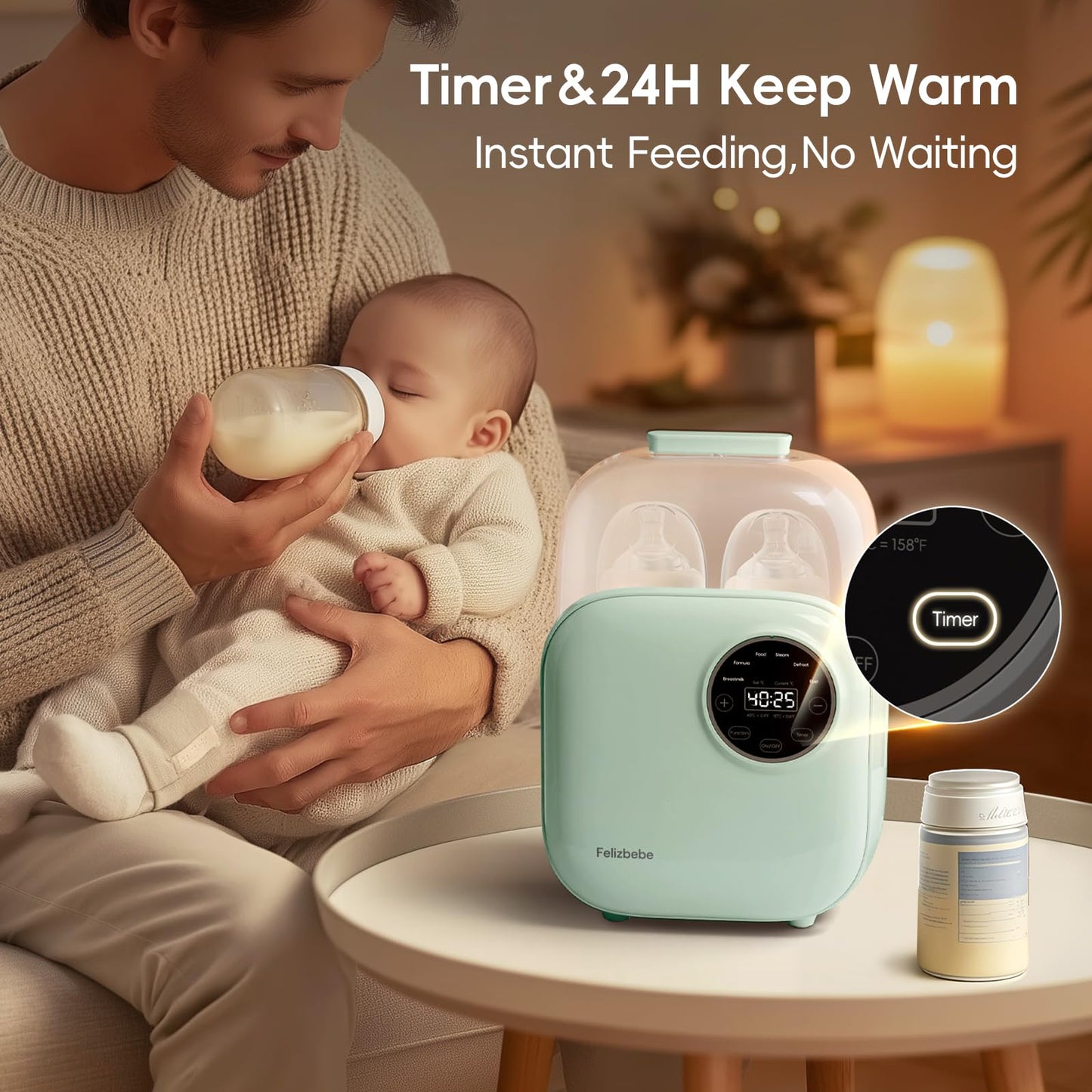 Components of Felizbebe bottle warmer displayed on table for cleaning