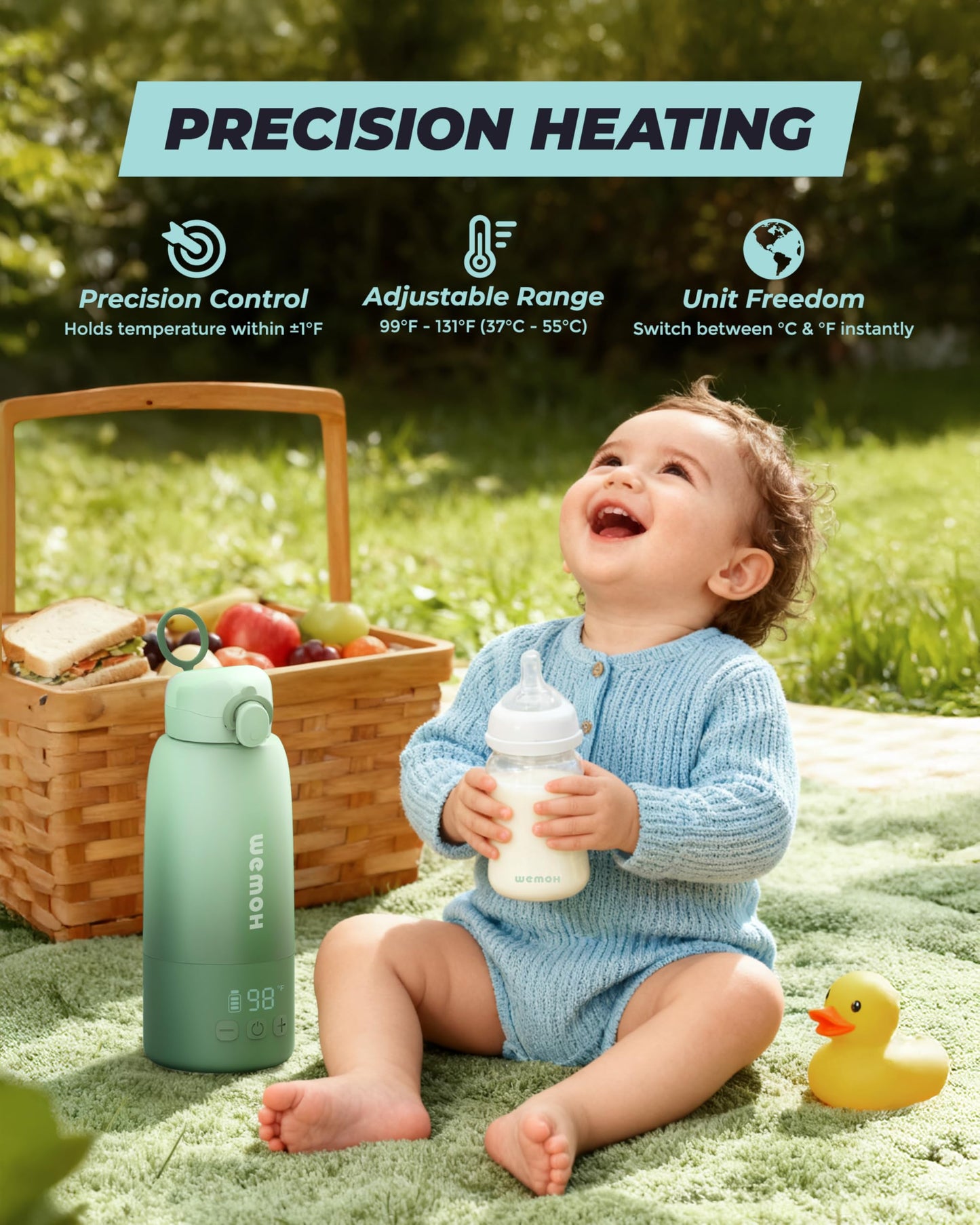 Pongnas portable warmer packed in a travel bag with baby essentials