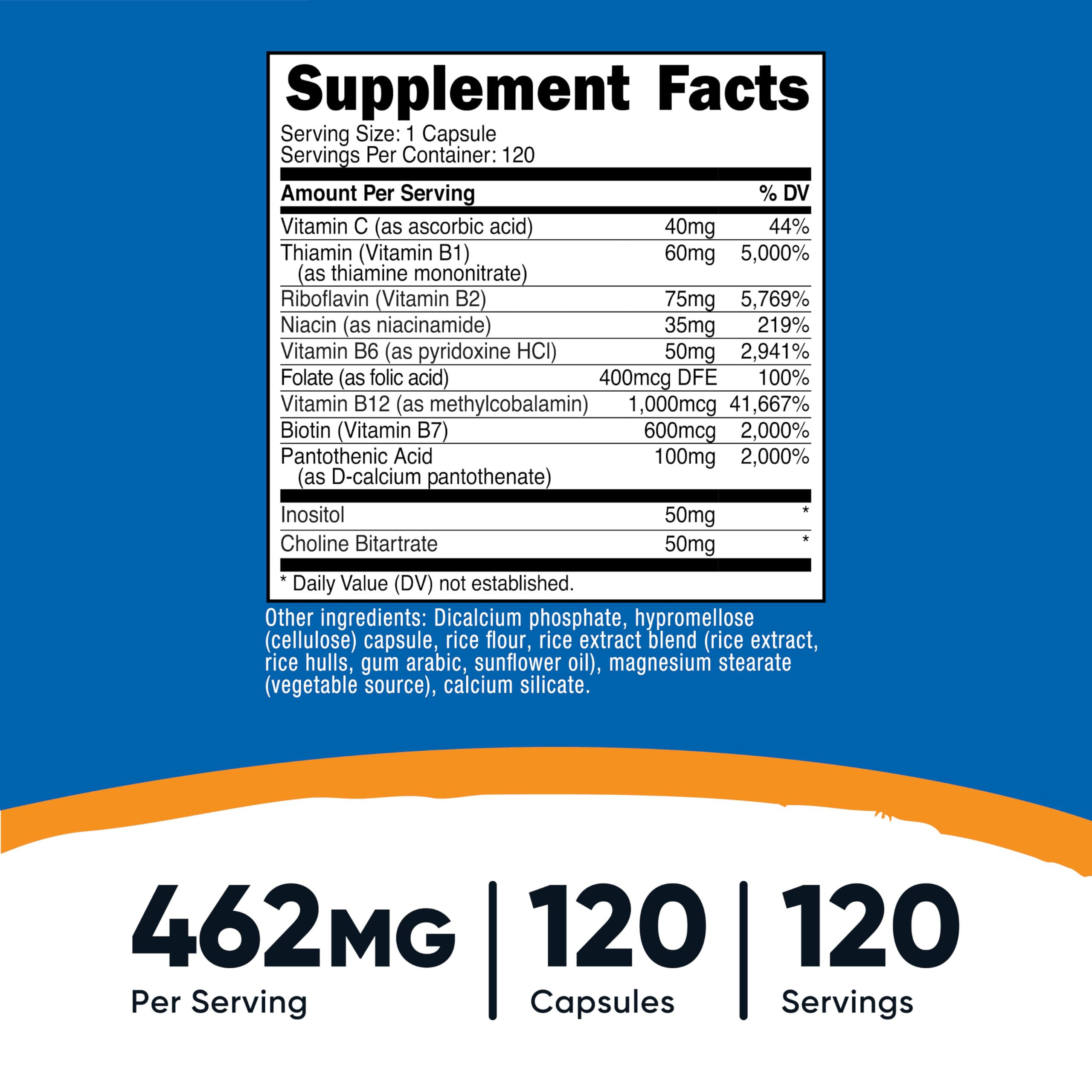 Nutricost Vitamin B Complex 462 milligrams supplement facts label