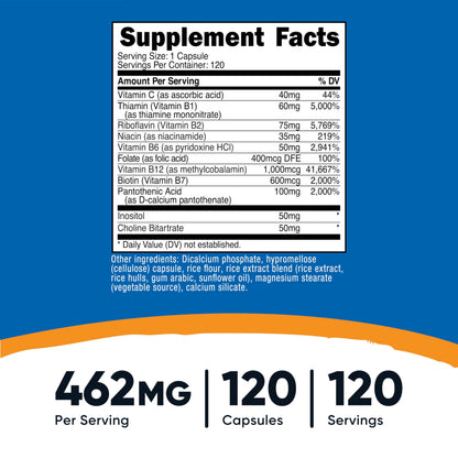 Nutricost Vitamin B Complex 462 milligrams supplement facts label