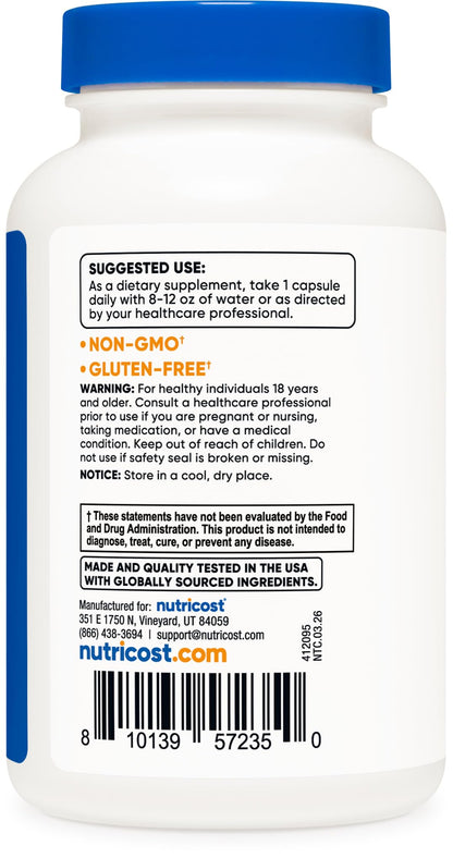 Authentic Nutricost imported dietary supplement container side view