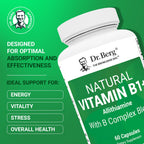 Dr. Berg Natural Vitamin B1 Plus supplement bottle showing facts label and essential B blend nutritional values