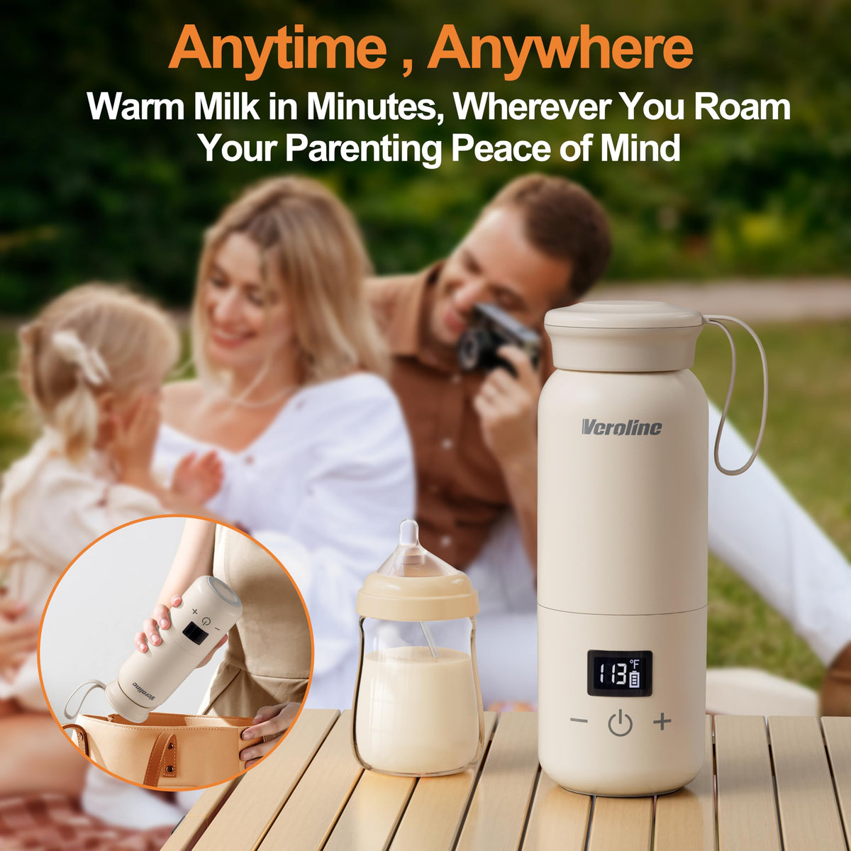 Veroline portable milk warmer digital display detail