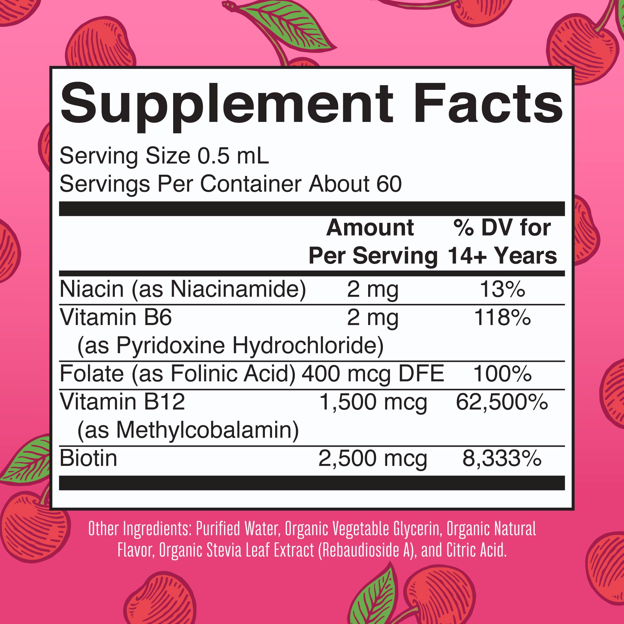 MaryRuth Organics vegan B complex cherry flavor liquid supplement bottle label details