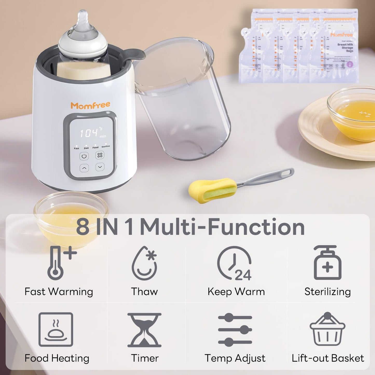 Momfree 8-in-1 bottle warmer with removable basket