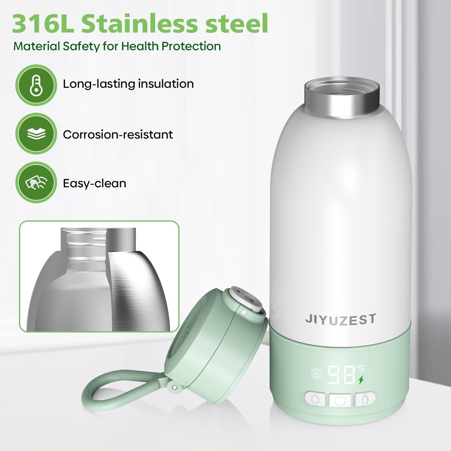Jiyuzest cordless milk warmer being used in a car