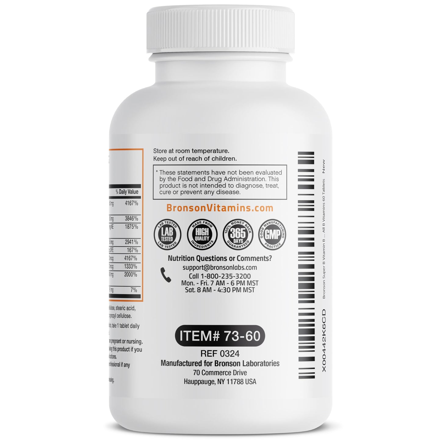 Bronson Super B Vitamin B Complex slow-release tablets shown outside the packaging bottle.