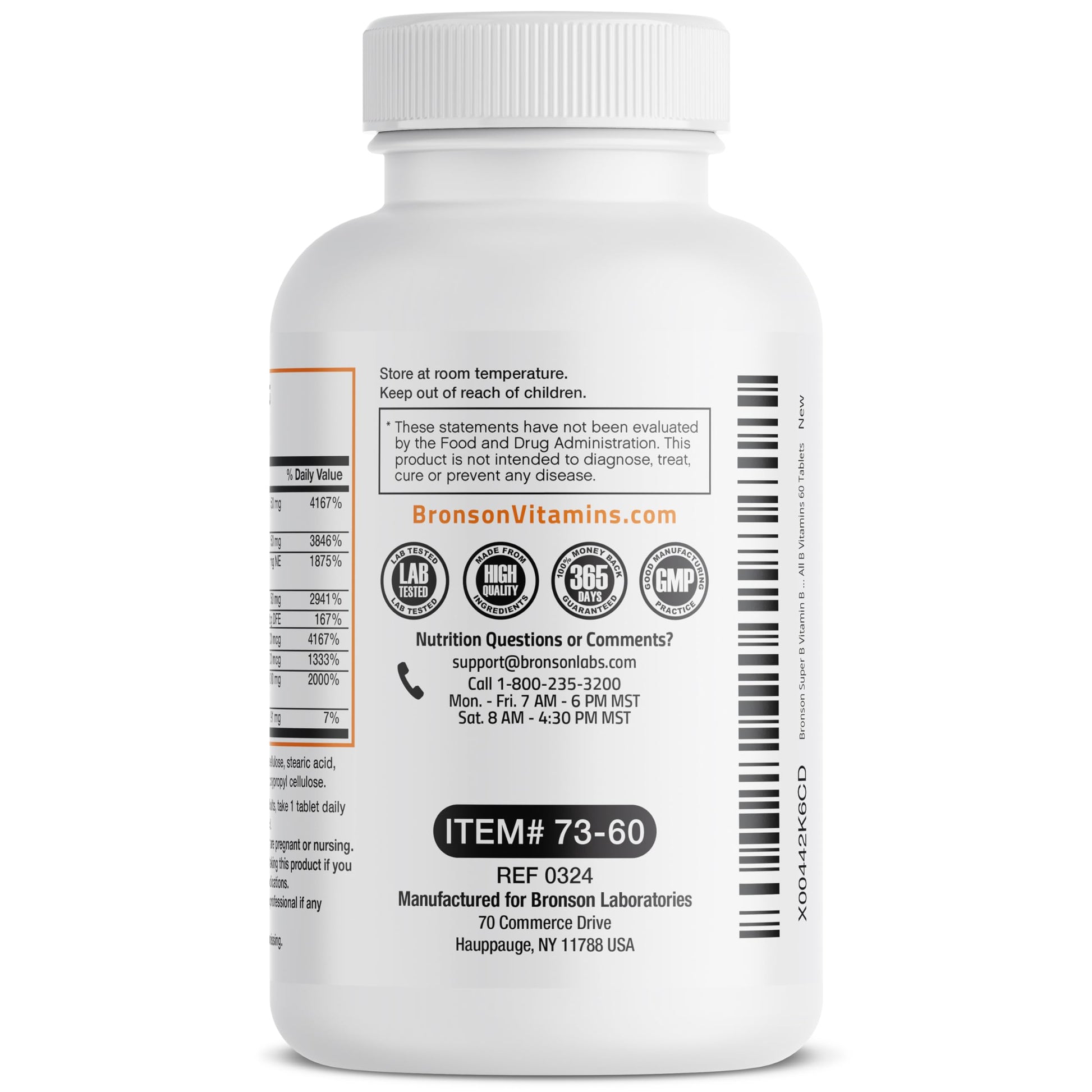 Bronson Super B Vitamin B Complex slow-release tablets shown outside the packaging bottle.