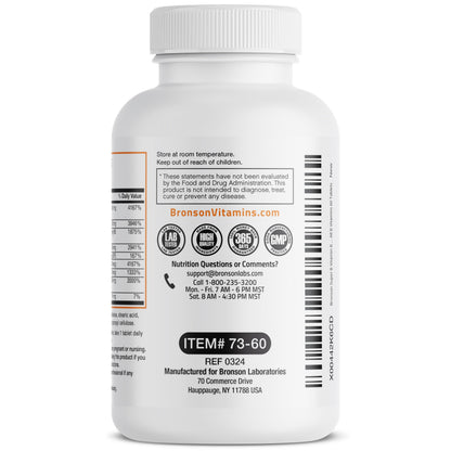 Bronson Super B Vitamin B Complex slow-release tablets shown outside the packaging bottle.