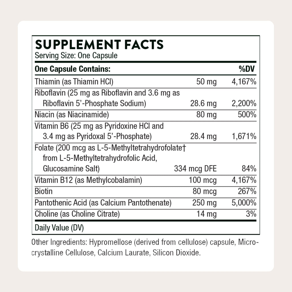 Thorne active vitamin B formula for stress management supplement label