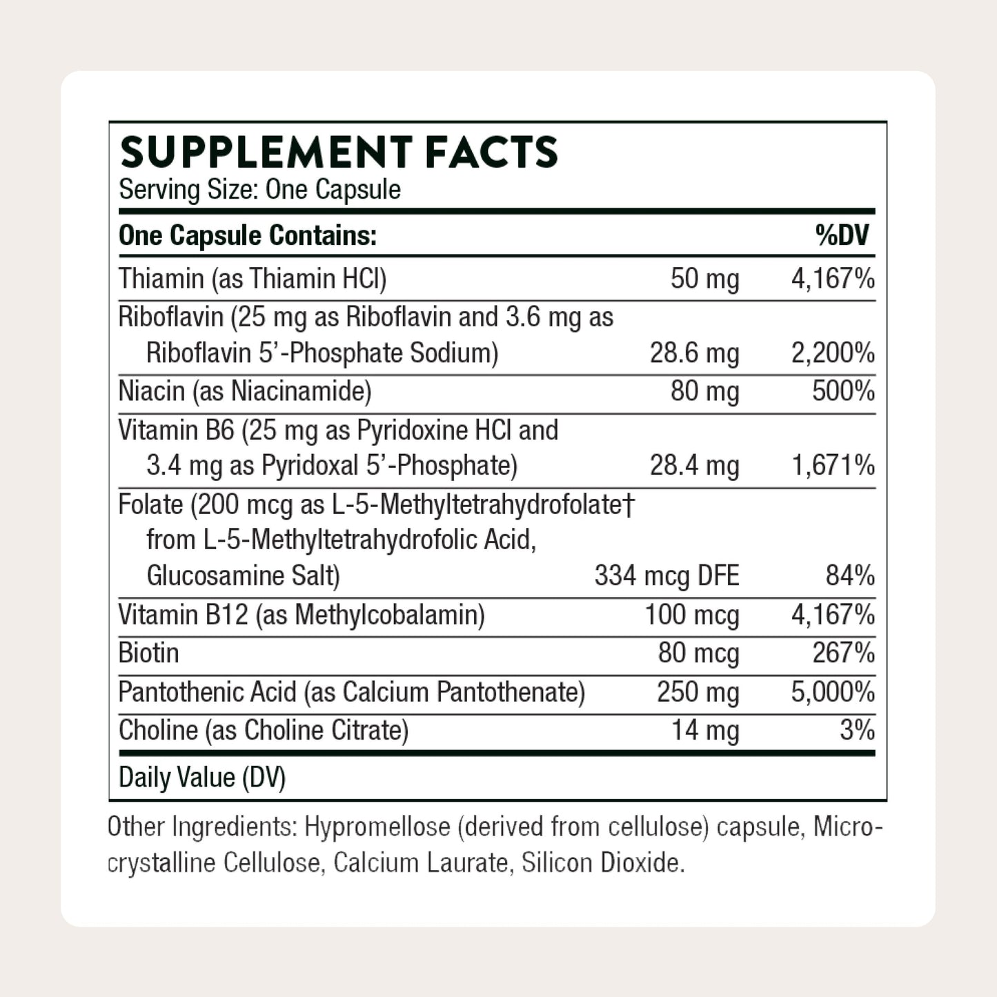 Thorne active vitamin B formula for stress management supplement label
