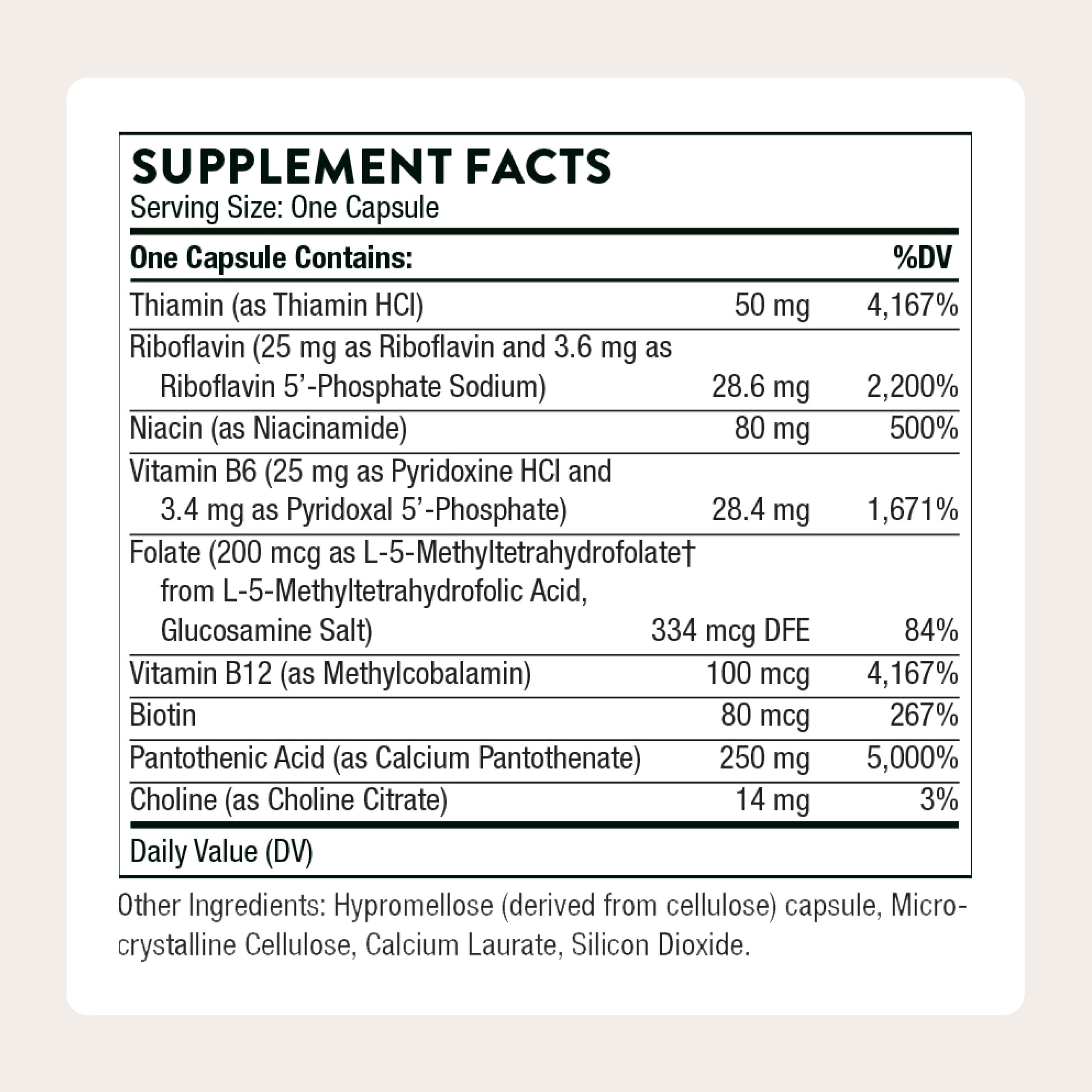 Thorne active vitamin B formula for stress management supplement label