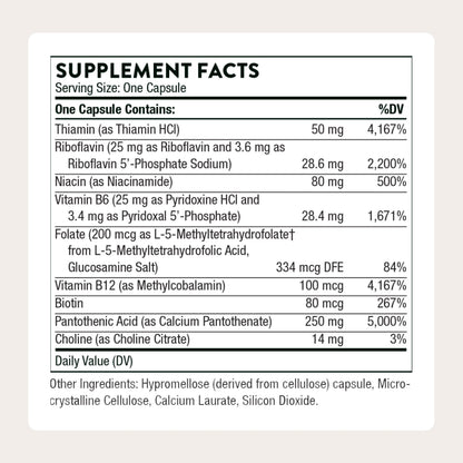 Thorne active vitamin B formula for stress management supplement label