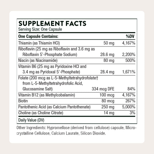 Thorne active vitamin B formula for stress management supplement label