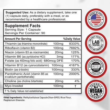 Divine Bounty Super B Complex dietary supplement showing the 10-in-1 formula highlight on the packaging